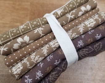 Lexington brown fat quarter bundle designed by Julie Hendricksen for Windham Fabrics, 6 prints