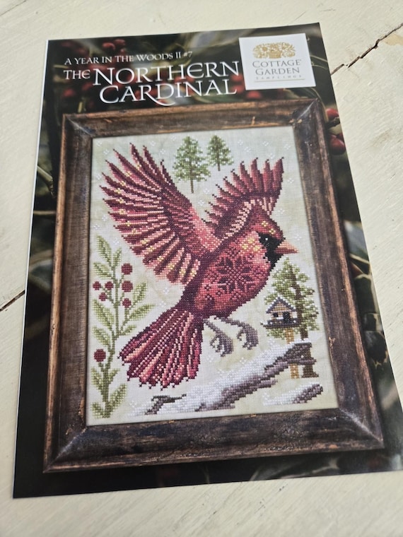 The Northern Cardinal...A Year in the Woods II #7...Cottage Garden Samplings...cross stitch chart...Christmas