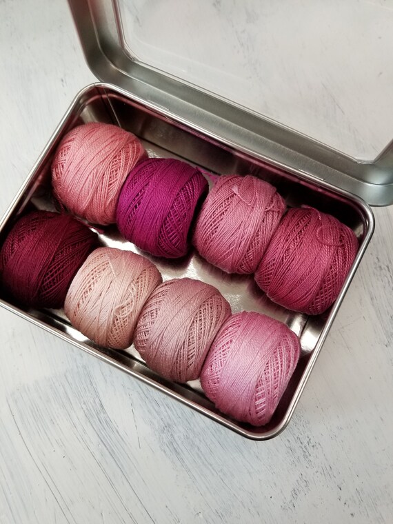 Rose Blush thread box...featuring 8 DMC perle cotton balls...no 8