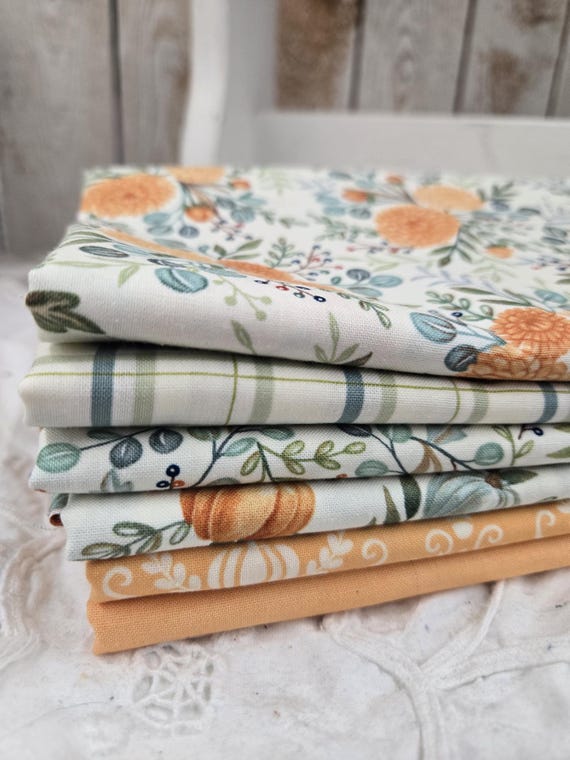 I Love Fall Most of All...Warm White Florals and Light Pumpkin HALF Yard Bundle...Deb Strain...Moda Fabrics...6 prints