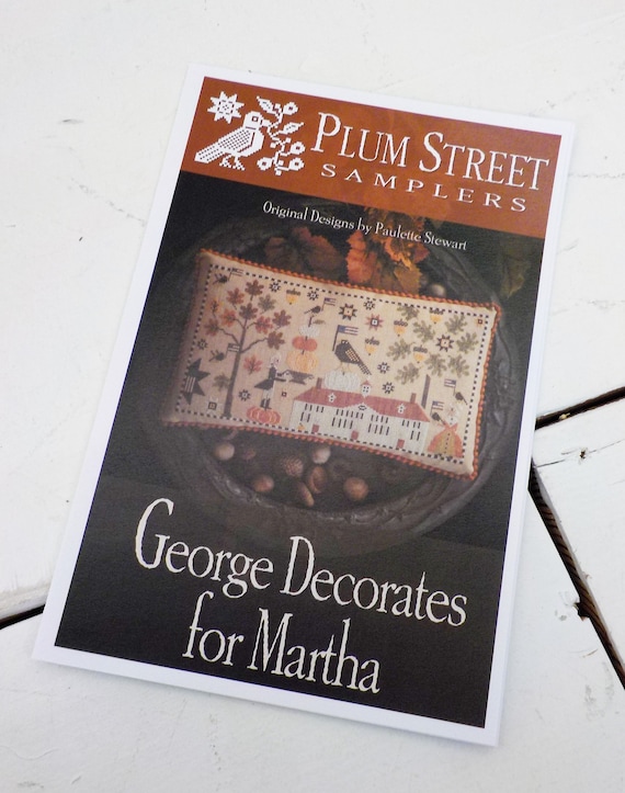 George Decorates for Martha by Plum Street Samplers...cross stitch pattern, Autumn cross stitch, Halloween cross stitch