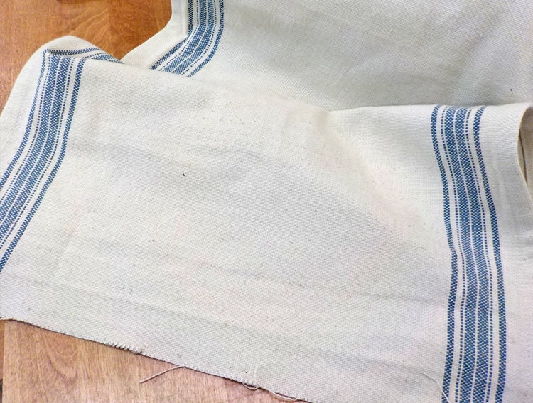 Rural Jardin 16 inch toweling natural with woad stripes by Moda Fabrics