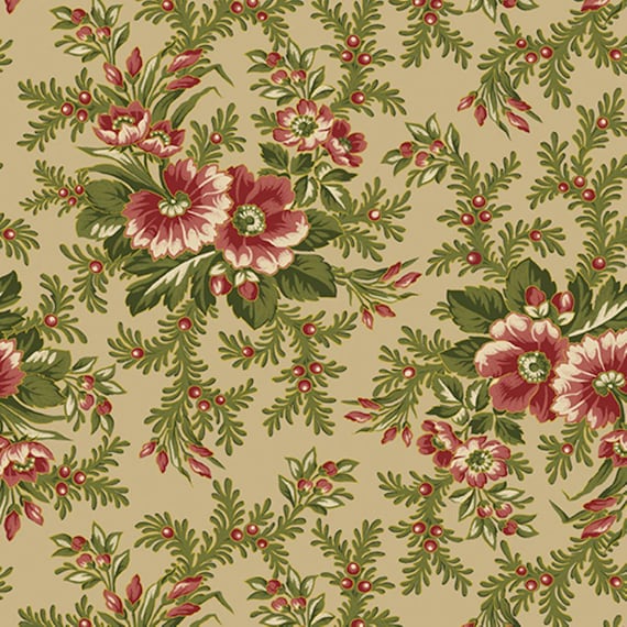 Christmas at Home...16717M-71 Dalmia Floral Spray...Tan...April Cornell...Benartex