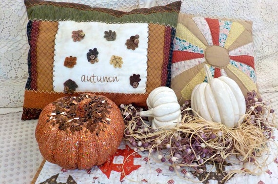 Autumn pillow kit complete with threads and wool...designed by Mickey Zimmer