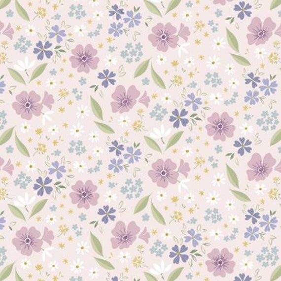 Floral Song Floral Art on Light Pink CC32-1 designed by Cassandra Connolly for Lewis & Irene