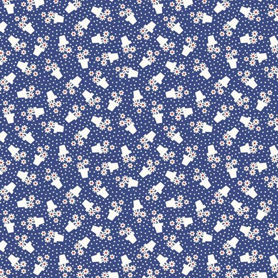 Aunt Grace Goes Bold...R351773D-BLUE...flower pots...Judie Rothermel...Marcus Fabrics