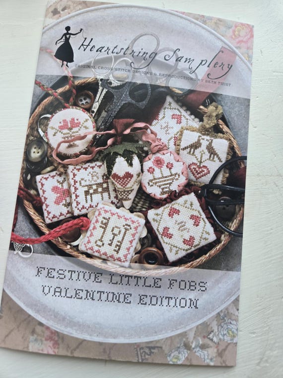 Festive Little Fobs: Valentine...Heartstring Samplery...Beth Twist...cross stitch pattern