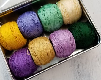 Pansy thread box...featuring 8 DMC perle cotton balls...no 8