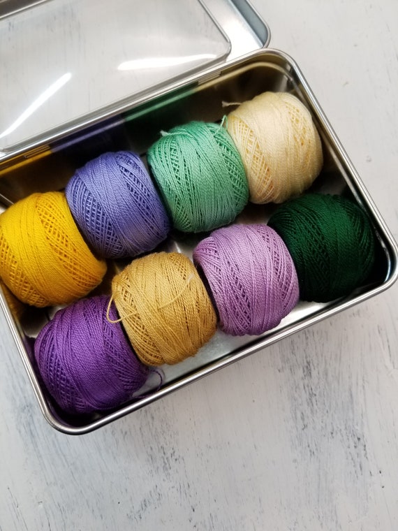 Pansy thread box...featuring 8 DMC perle cotton balls...no 8