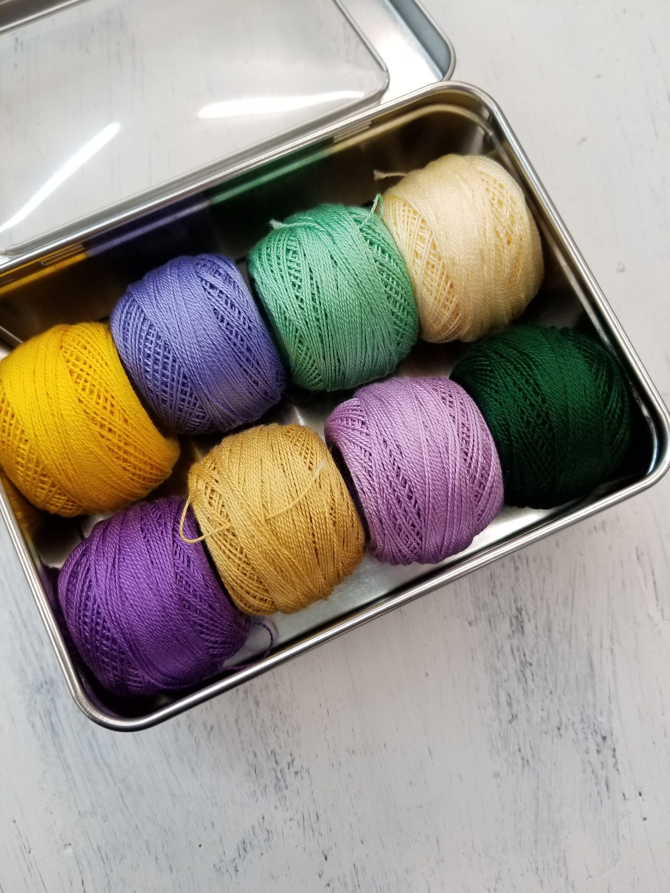 Tilda's Happy Campers-Inspired thread boxfeaturing 8 DMC perle