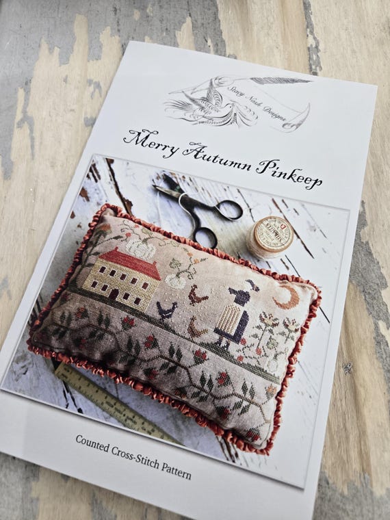Merry Autumn Pinkeep by Stacy Nash Primitives...cross stitch pattern, Autumn chart