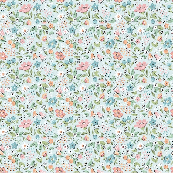 Garden Party Sky Freshly Picked GP23317 by Sheri McCulley for Poppie Cotton
