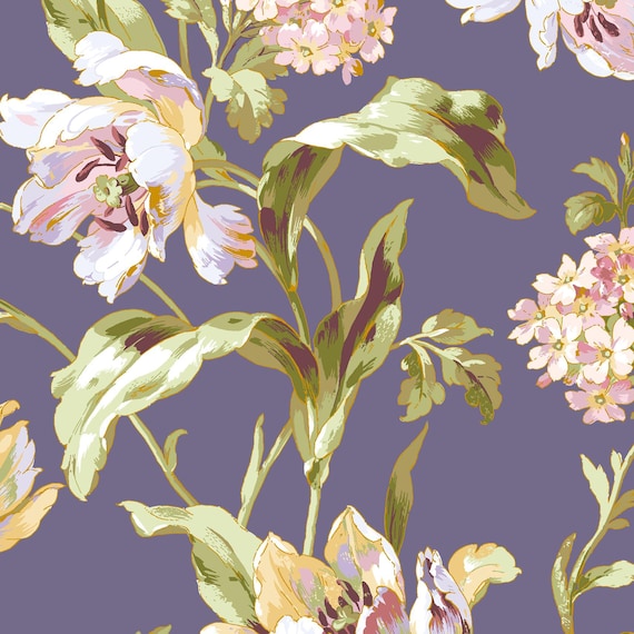 Grand Entrance...Scrolling Tulips...Metallic Dark Purple...MASM10430-V...Maywood Studio