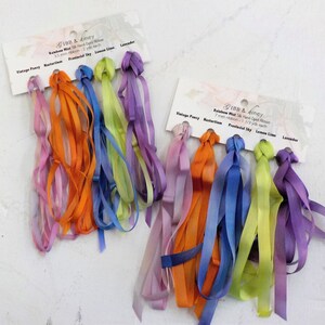 Rainbow Mist ribbon set...Gibb & Hiney, hand-dyed silk ribbon, 5 colors, 2 widths