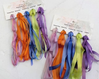 Rainbow Mist ribbon set...Gibb & Hiney, hand-dyed silk ribbon, 5 colors, 2 widths