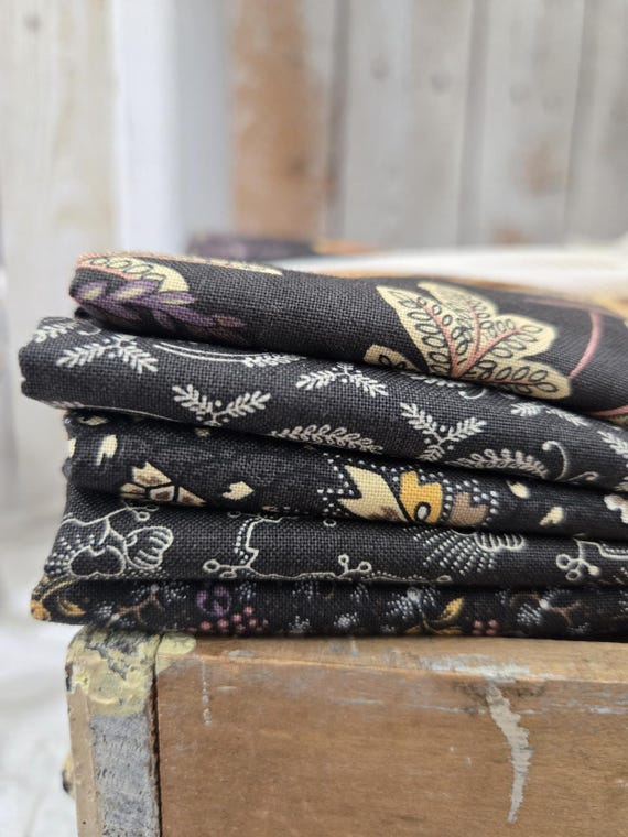 Wild Orchid...Black HALF Yard Bundle...Blackbird Designs...Moda Fabrics...5 prints