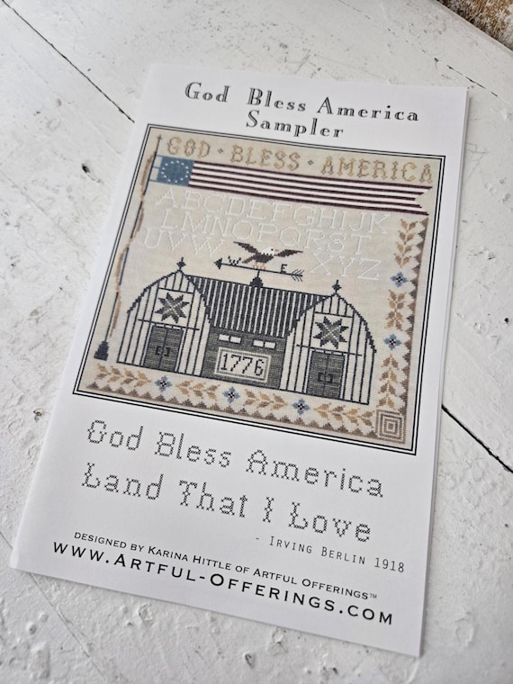 God Bless America Sampler...Artful Offerings...cross stitch chart...Independence Day...Patriotic...Americana