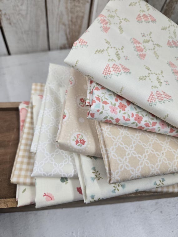 Sunbonnet...Porcelain and Almond FQ bundle...Heather Briggs of My Sew Quilty Life...Moda Fabrics...9 prints