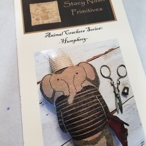 Humphrey, Animal Crackers Series by Stacy Nash Primitives...cross stitch chart, elephant cross stitch