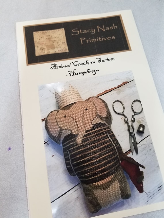 Humphrey, Animal Crackers Series by Stacy Nash Primitives...cross stitch chart, elephant cross stitch