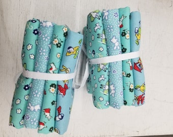 30's Nursery Rhyme bundle...Aqua & Teal...4 fat quarters