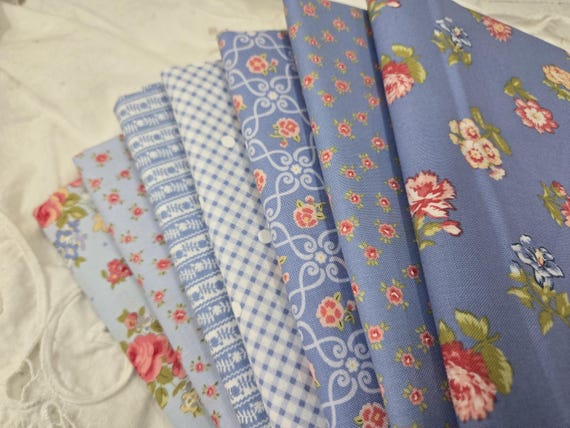 Memory Lane...Blue/Sky FQ Bundle...Brenda Riddle of Acorn Quilt Company...Moda Fabrics...7 prints