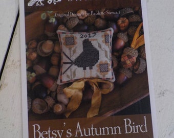 Betsy's Autumn Bird & Acorn by Plum Street Samplers...cross stitch pattern, Halloween cross stitch, thanksgiving, autumn