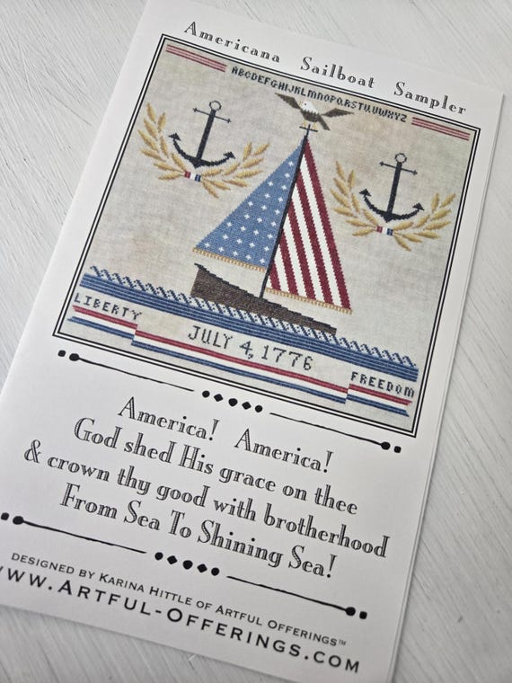 Americana Sailboat Sampler...Artful Offerings...cross stitch chart...Independence Day...Patriotic