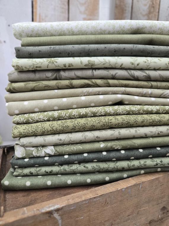 3 Sisters Favorites...Vintage Linens...Meadow Greens...HALF Yard Bundle...Moda Fabrics...15 prints