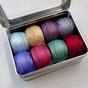 Tilda&#39;s Old Rose-Inspired thread box...featuring 8 DMC perle cotton balls...no 8