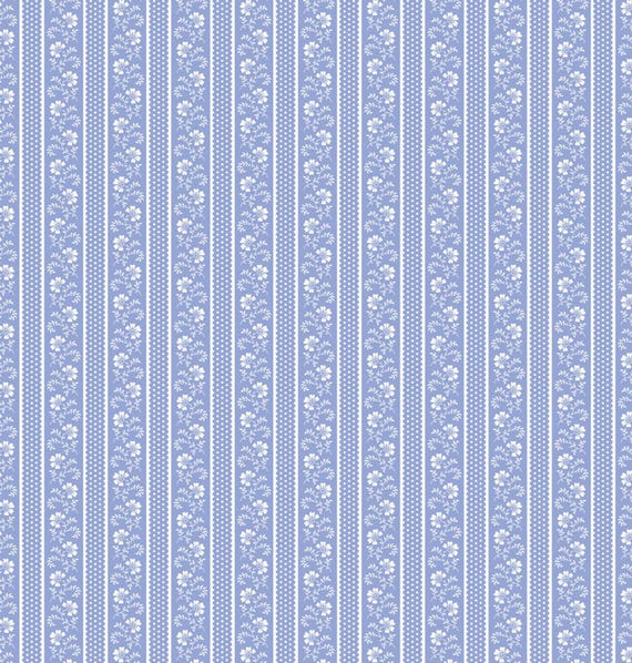 April's Garden...Flower Pot Stripe...Medium Blue...16541B-52...April Cornell...Benartex