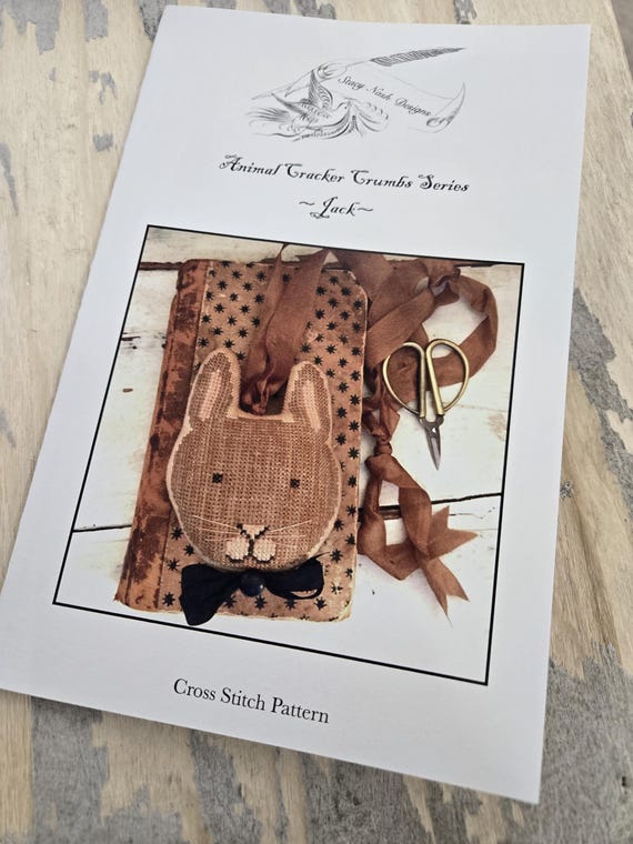 Jack, Animal Cracker Crumbs Series by Stacy Nash Primitives...cross stitch chart, bunny