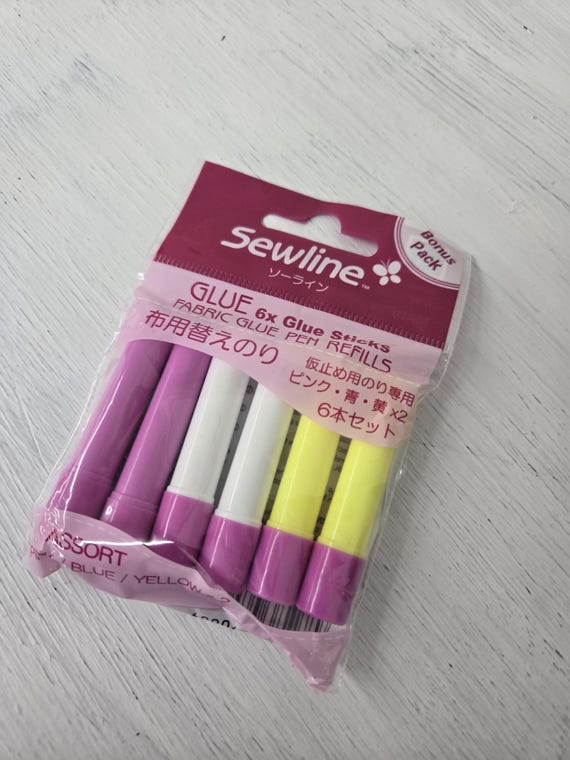 Sewline Fabric Glue Pen Refills...Pink/Blue/Yellow pack of 6 glue sticks
