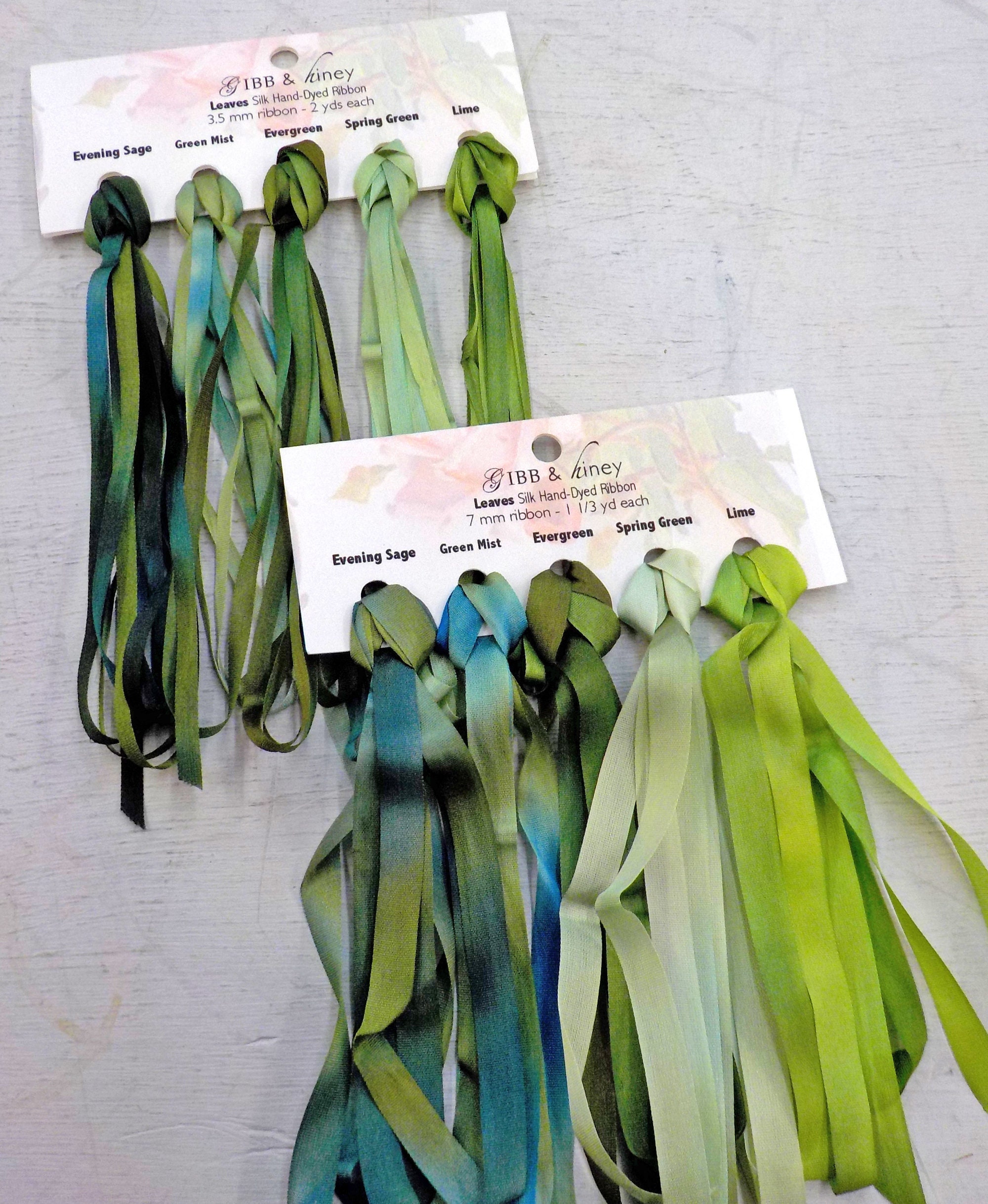 Leaves ribbon setGibb & Hiney, hand-dyed silk ribbon, 5 colors, 2