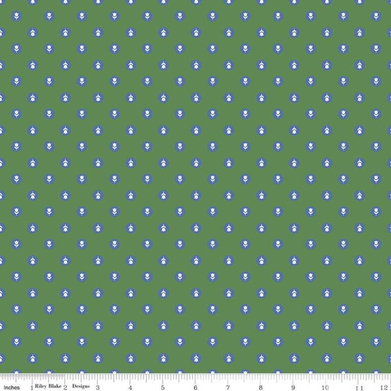 Tulip Cottage Flower Dots Green C14264-GREEN designed by Melissa Mortenson for Riley Blake Designs