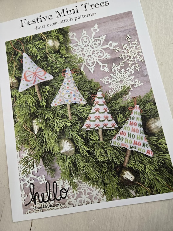 Festive Mini Trees...hello from Liz Mathews...cross stitch...Christmas