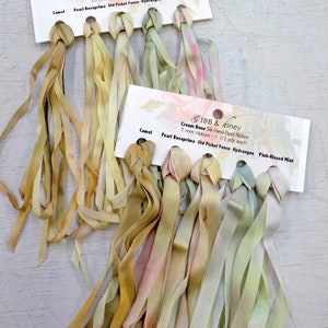 Cream Rose ribbon set...Gibb & Hiney, hand-dyed silk ribbon, 5 colors, 2 widths