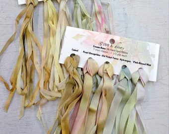 Cream Rose ribbon set...Gibb & Hiney, hand-dyed silk ribbon, 5 colors, 2 widths