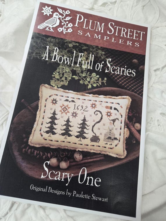 Scary One...A Bowl Full of Scaries...Plum Street Samplers...cross stitch chart...Halloween...autumn