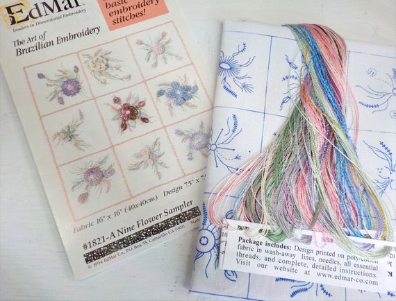 A Nine Flower Sampler...EdMar kit #1821...kit complete with instructions, preprinted thread and