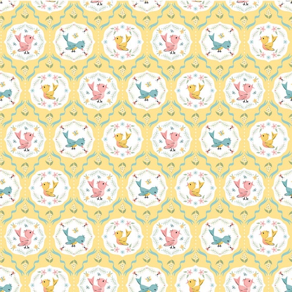 Finding Wonder Yellow Tweeting FW24210 by Sheri McCulley for Poppie Cotton