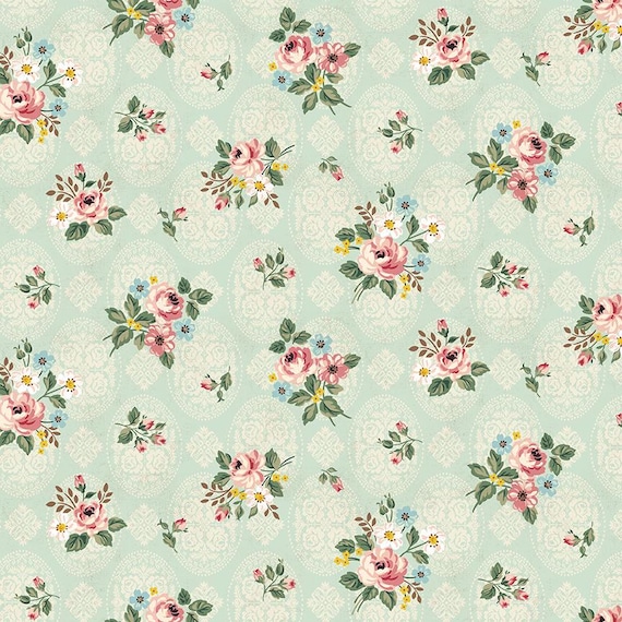 Rose & Violet's Bouquet des Fleurs...C17291-mint...designer Miss Rose Sister Violet...Riley Blake Designs