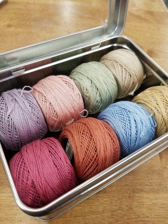 Dusky Petals thread box...featuring 8 DMC perle cotton balls...no 8