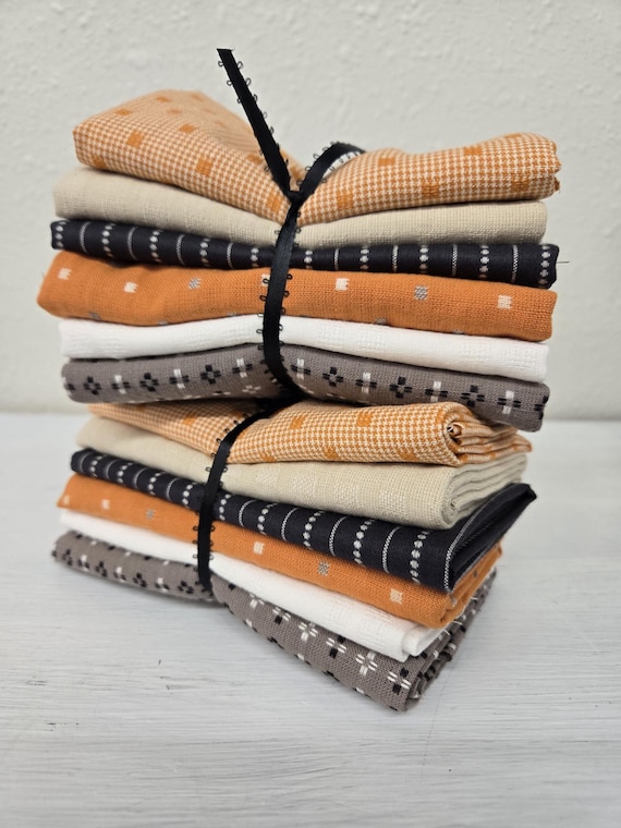 Classic Pumpkins...FQ bundle...exclusive grouping of Wovens...cream, orange, grey, black...Halloween...6 fabrics
