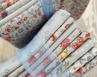 Jardin De Fleurs Ciel Blue fat quarter bundle by French General for Moda Fabrics, 8 fat quarters