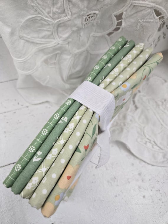 Cottage Charm...HALF YARD Green Bundle...Heather Briggs of My Sew Quilty Life...Moda Fabrics...5 prints