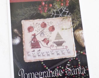 Pomegranate Santa by Plum Street Samplers...cross stitch pattern, Christmas cross stitch, winter cross stitch