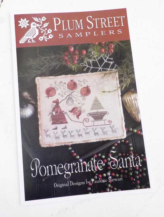 Pomegranate Santa by Plum Street Samplers...cross stitch pattern, Christmas cross stitch, winter cross stitch