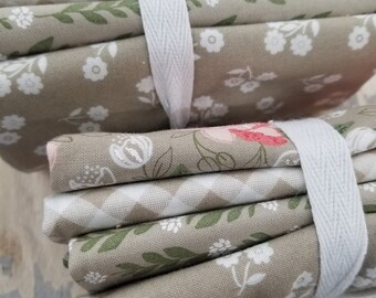 Country Rose Taupe fat quarter bundle by Lella Boutique for Moda Fabrics...4 prints