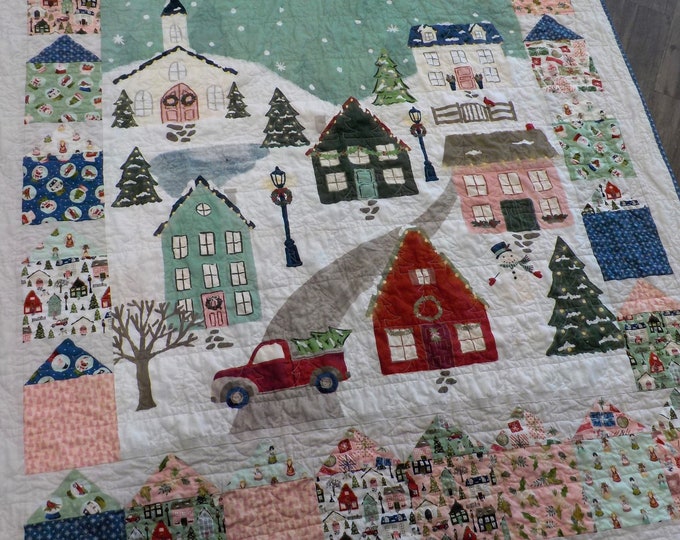 Christmas Village Quilt Pattern, CHD2149, Layer Cake Friendly, Christmas Xmas Houses Trees Lap